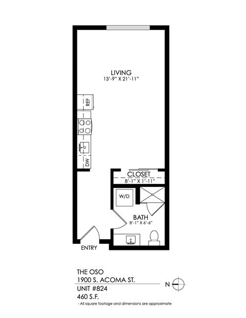 Floor plan for studio, 1 bath, 517 sqft